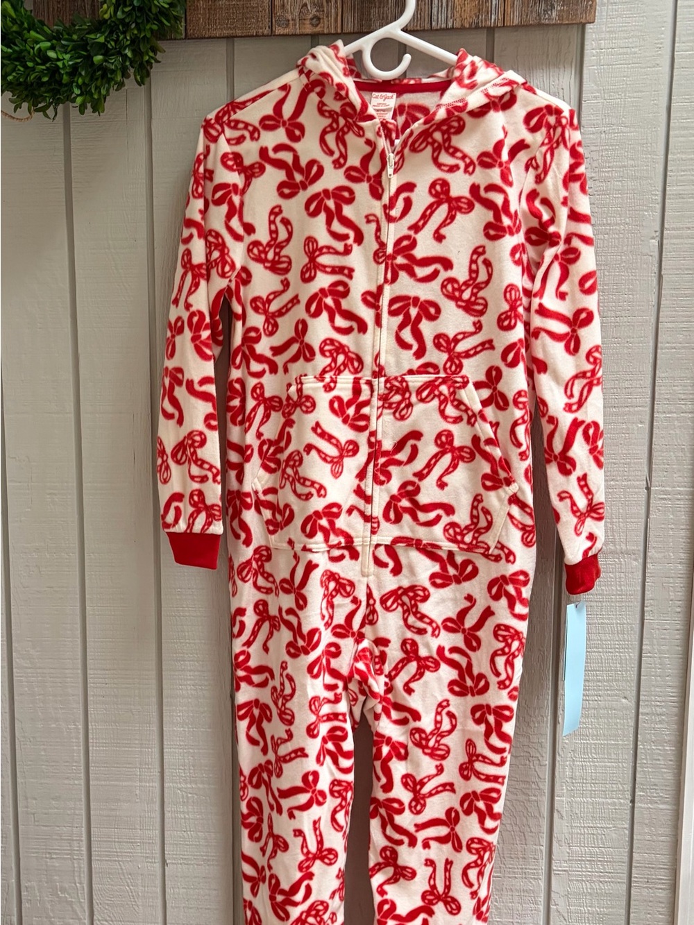 Cat & Jack Red and White Candy Cane Hooded Onesie Pajamas NWTs!